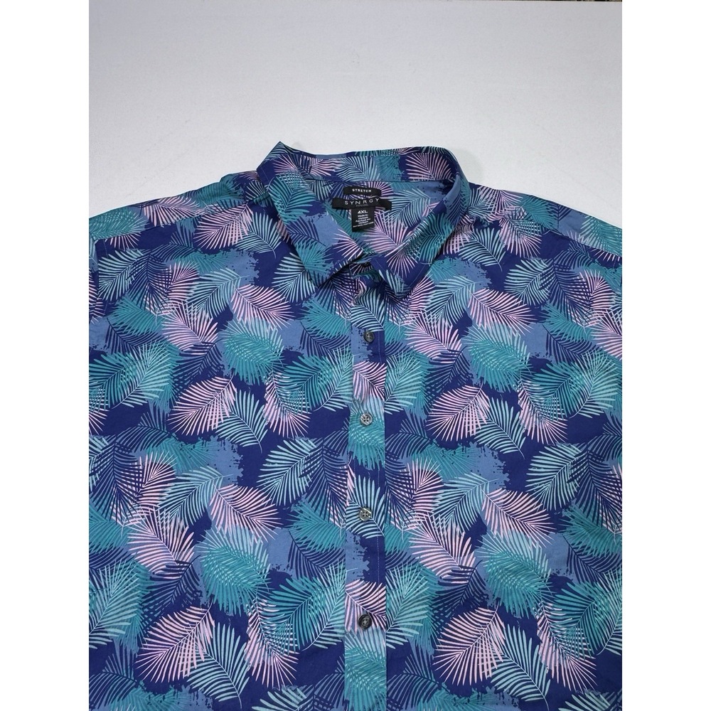 SYNRGY Fit by DXL 4XL Stretch Floral Button Down Shirt Tropical Palm Leaf Casual